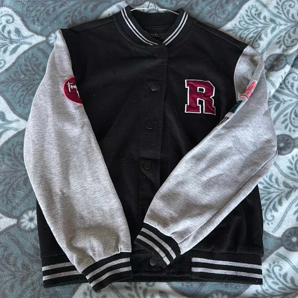 Used S, Cotton On Varsity Jacket, with fluff on it and design on the sleeves